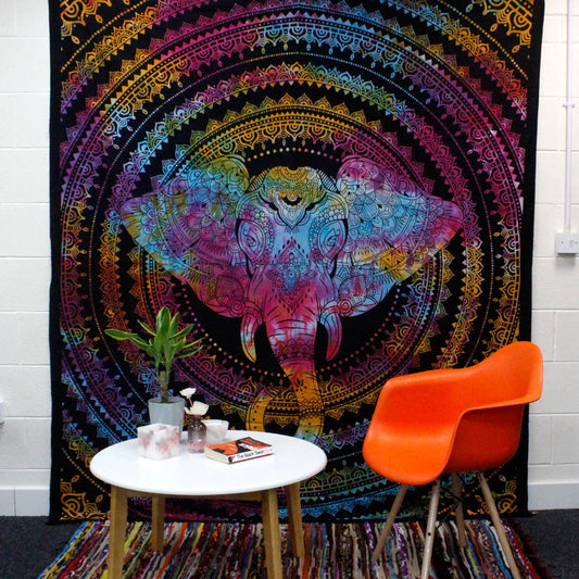 Double Cotton Bedspread + Wall Hanging - Elephant Head - Underground Allure