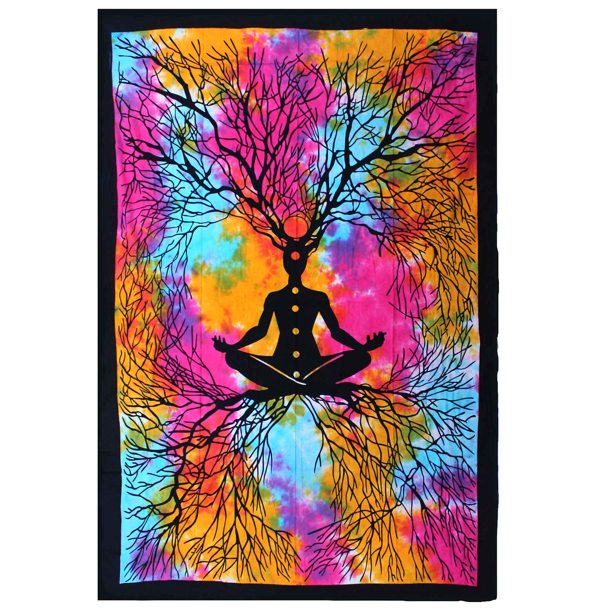 Single Cotton Bedspread + Wall Hanging - Yoga Tree