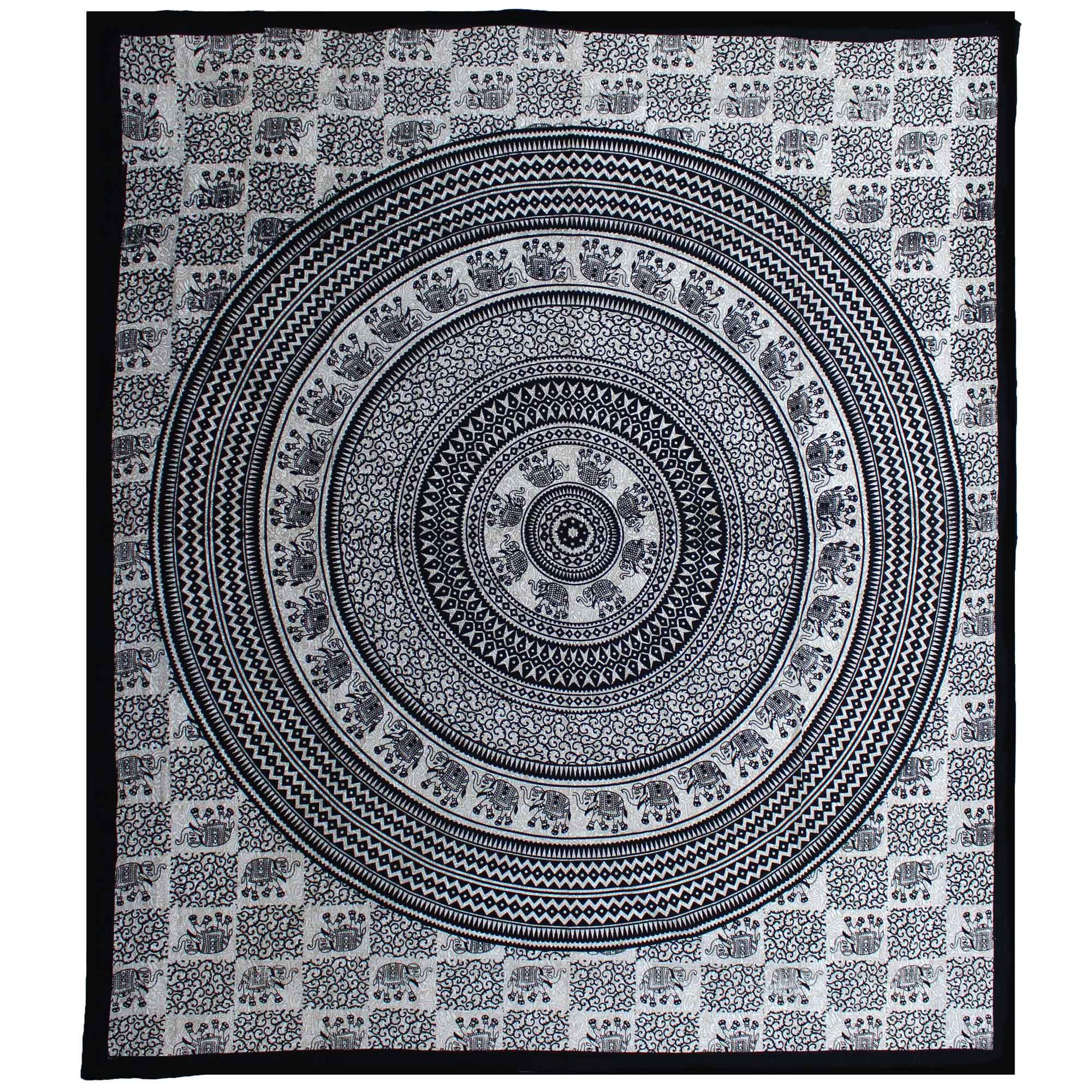 Double Cotton Bedspread + Wall Hanging - Mono - Elephant Mandal