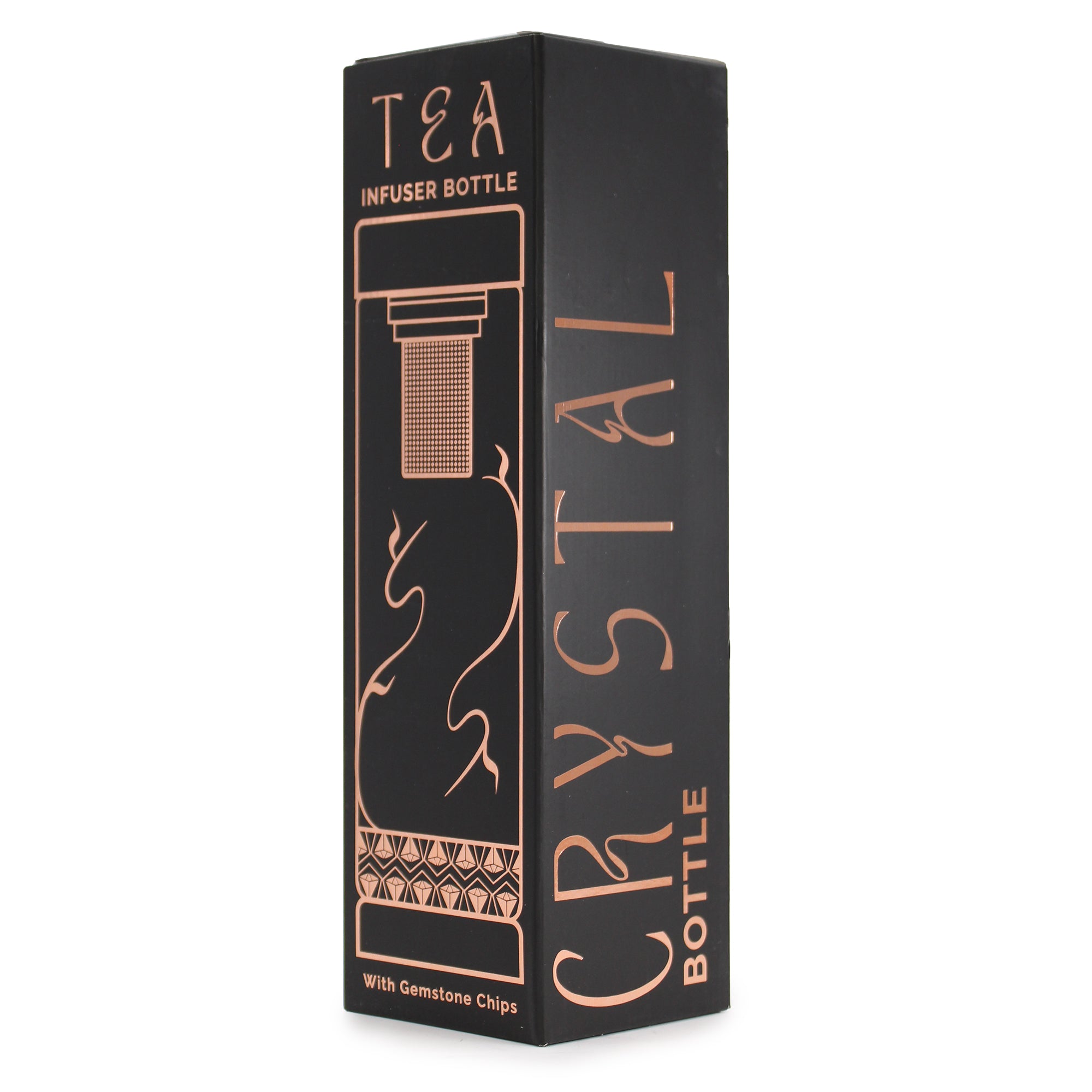 Crystal Glass Tea Infuser Bottle - Rose Gold - Rose Quartz boxed