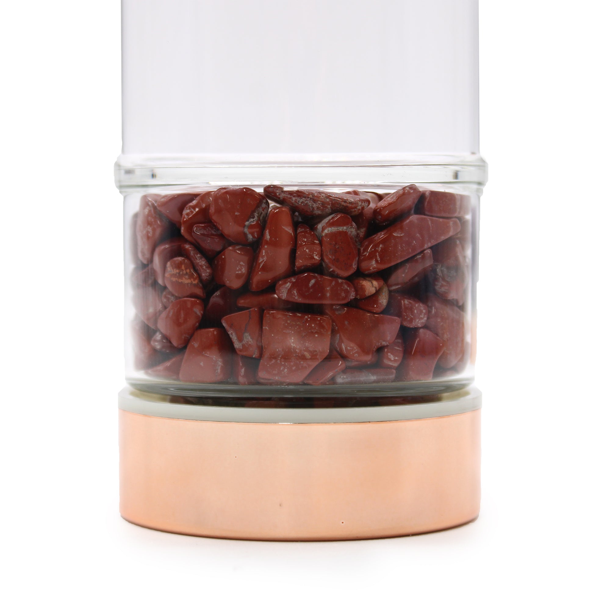 bottom view of Crystal Glass Tea Infuser Bottle - Rose Gold - Red Jasper