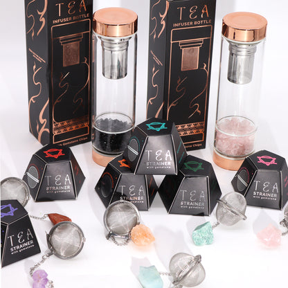 Raw Crystal Gemstone Tea Strainer - Black Obsidian and crystal Glas Tea Diffuser