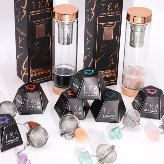 Raw Crystal Gemstone Tea Strainer - Black Obsidian and crystal Glas Tea Diffuser