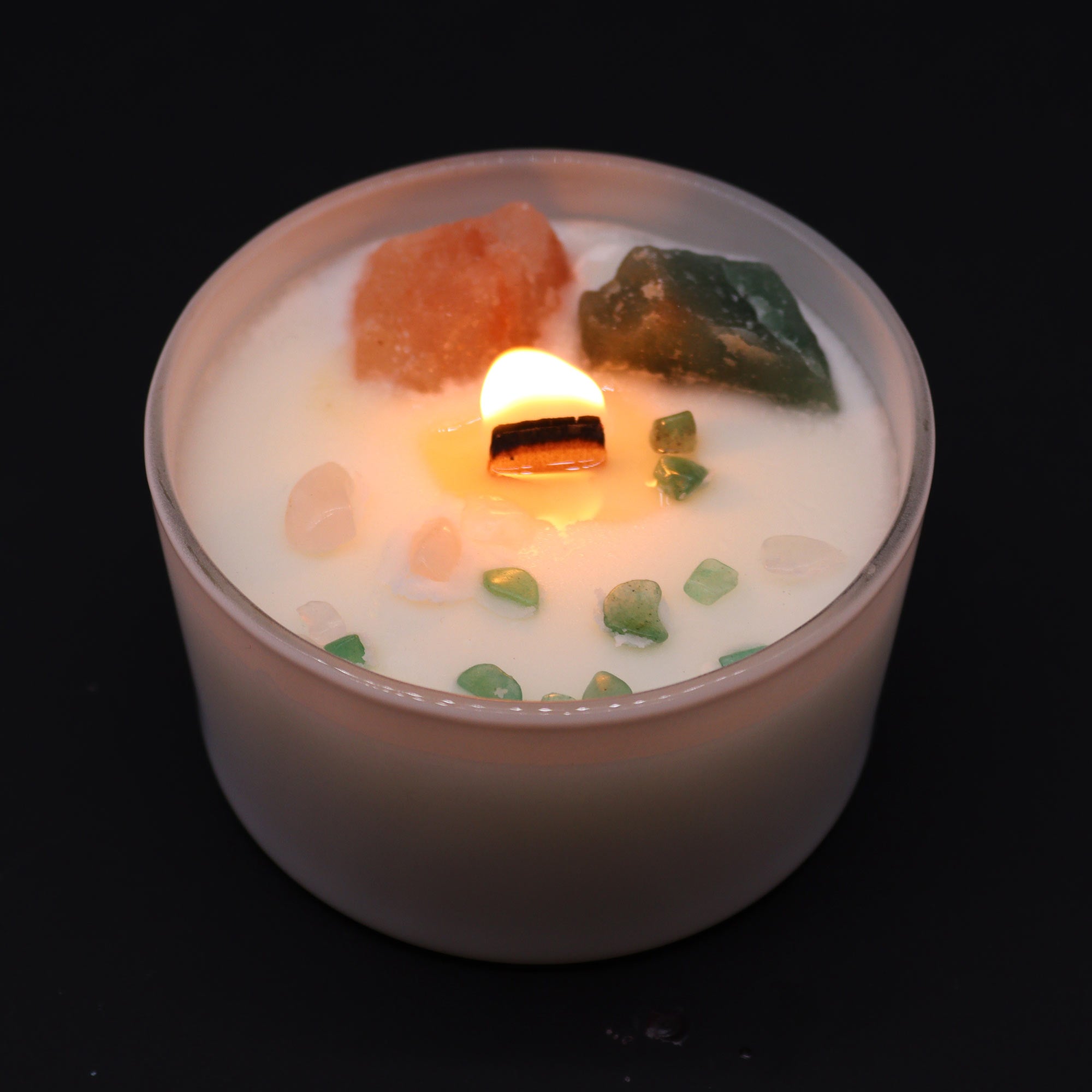 Chakra Crystal Candles - Heart Chakra flame lit