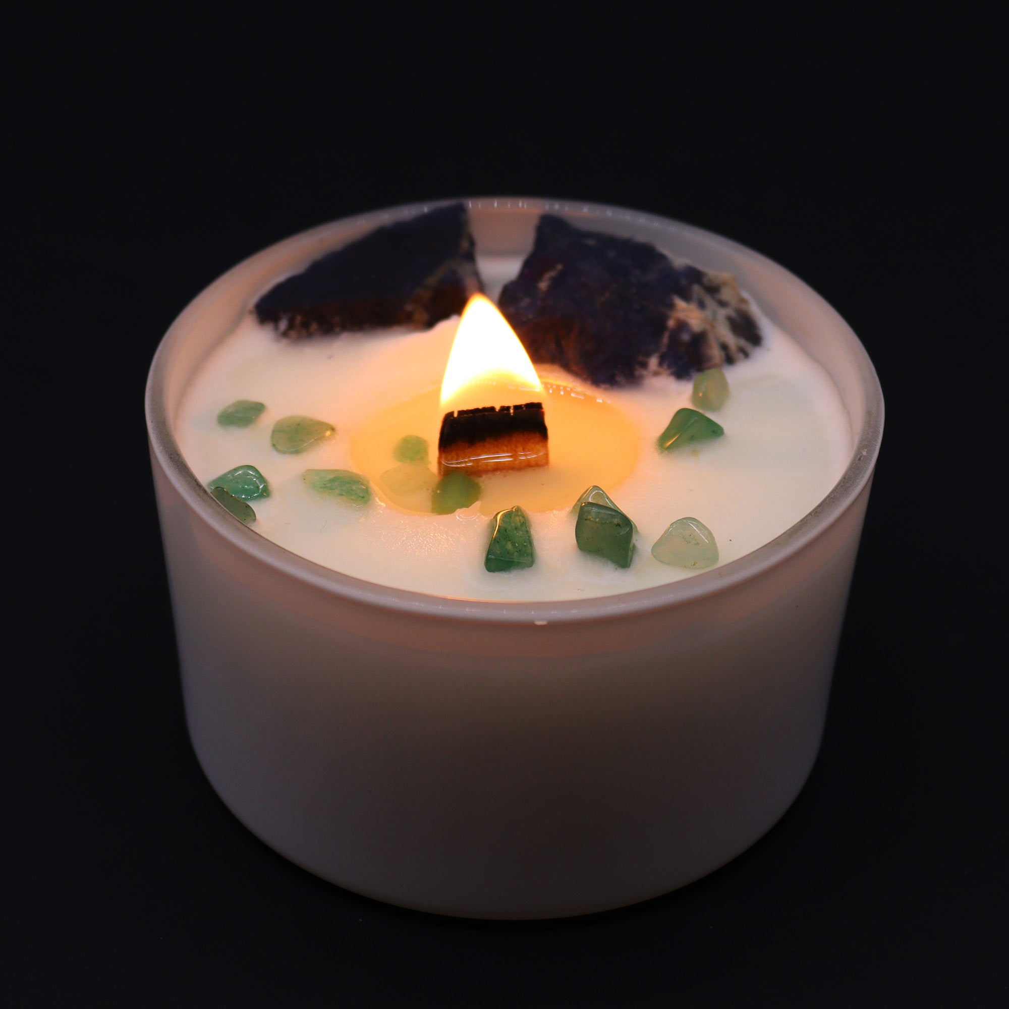 Chakra Crystal Candles - Throat Chakra flame lit