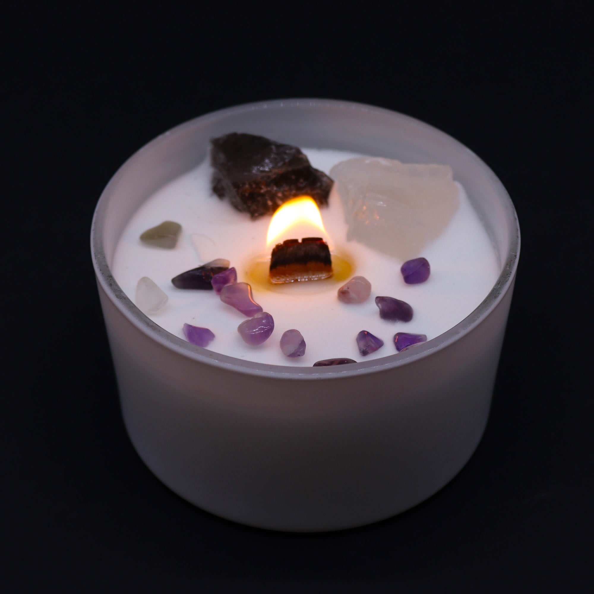 Chakra Crystal Candles - Crown Chakra flame lit