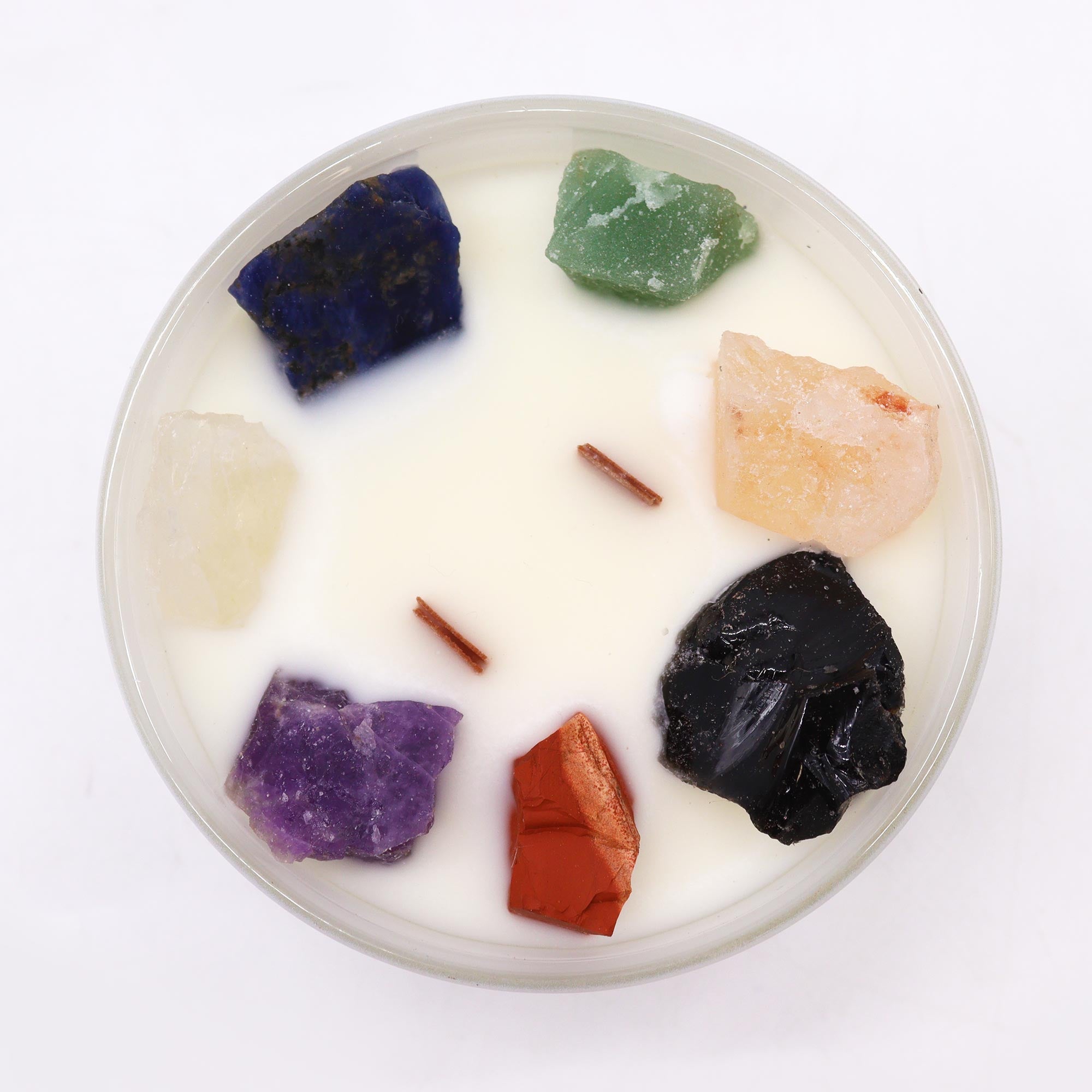 overhead shot of Large Chakra Crystal Candles - Seven Charkra