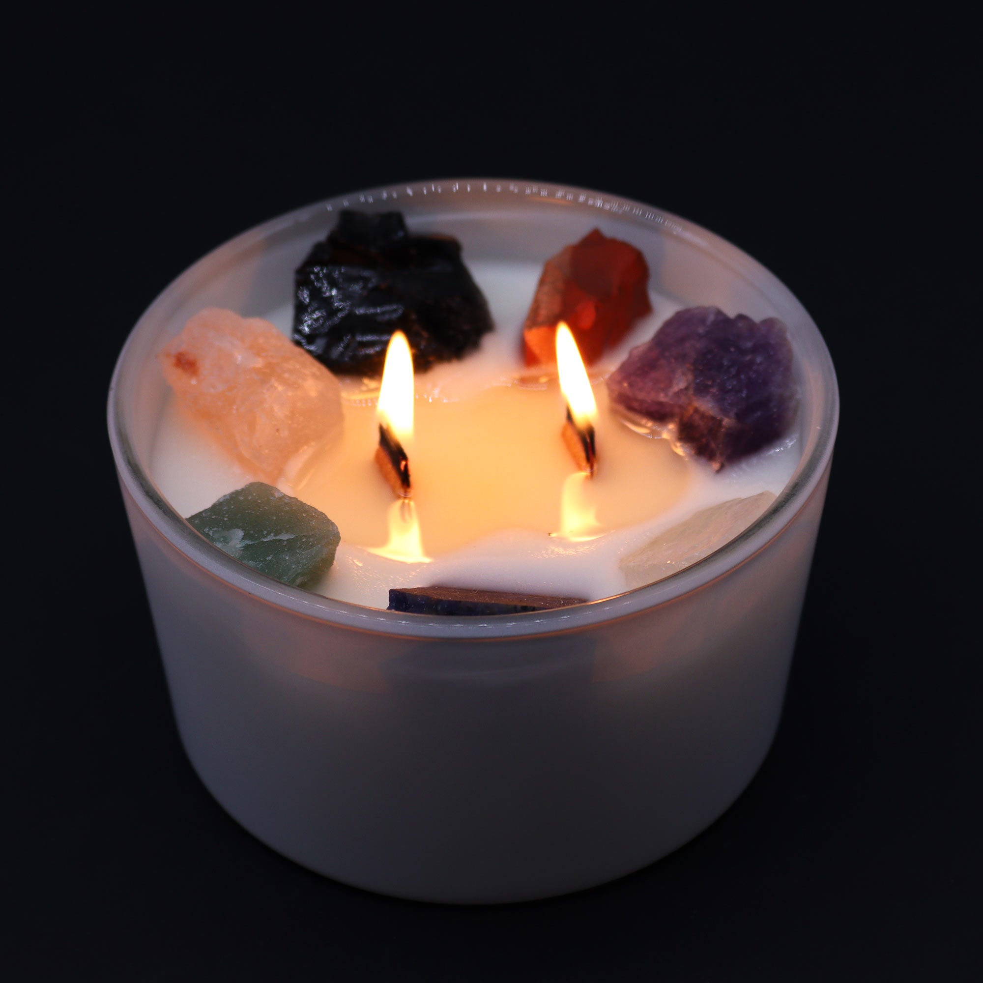 Large Chakra Crystal Candles - Seven Charkra candles lit