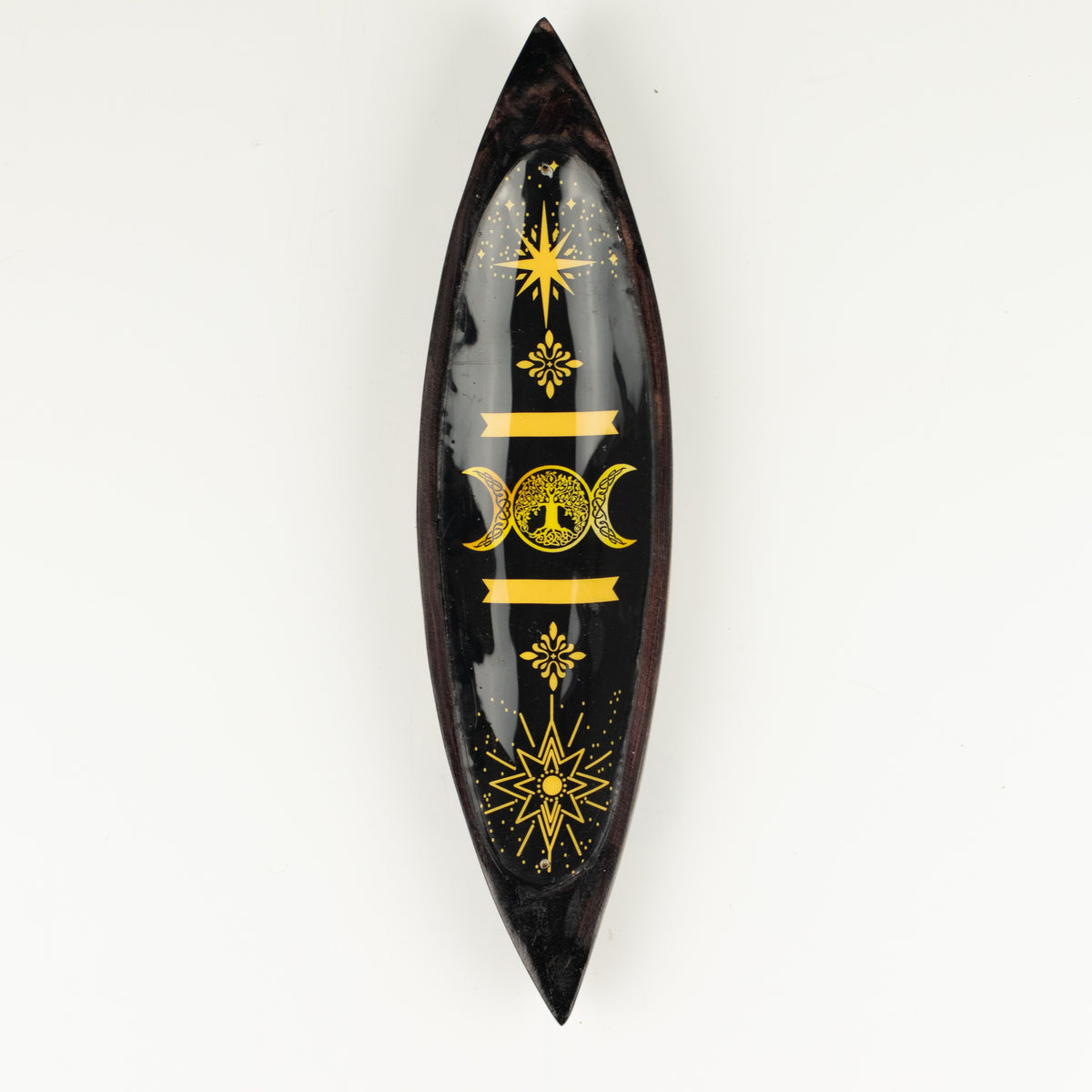Golden Triple Moon Mango Wood Incense Bowl - 29cm