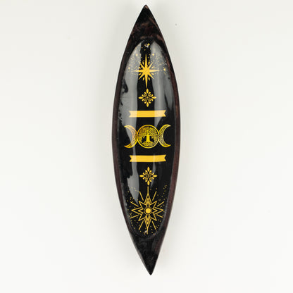 Golden Triple Moon Mango Wood Incense Bowl - 29cm