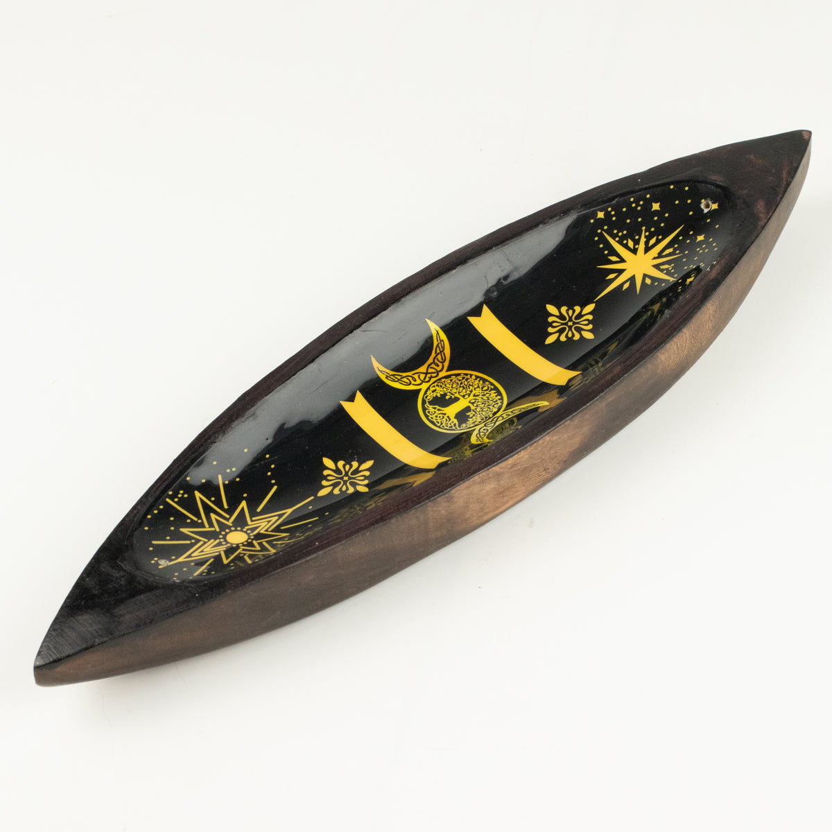 Golden Triple Moon Mango Wood Incense Bowl - 29cm