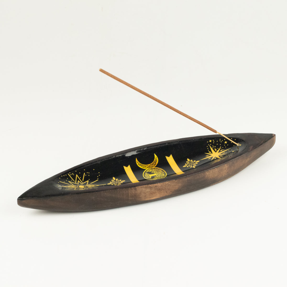 Golden Triple Moon Mango Wood Incense Bowl - 29cm