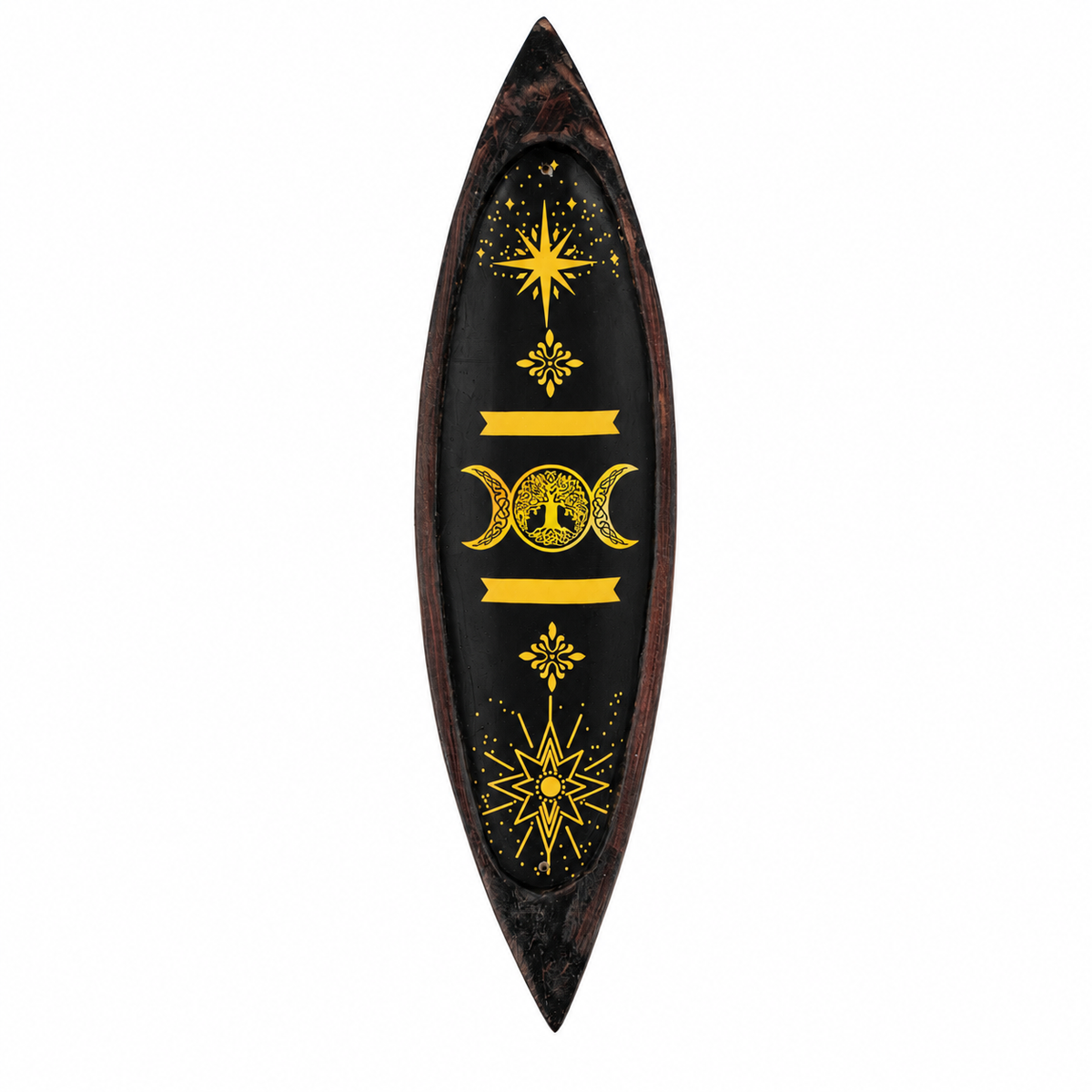 Golden Triple Moon Mango Wood Incense Bowl - 29cm