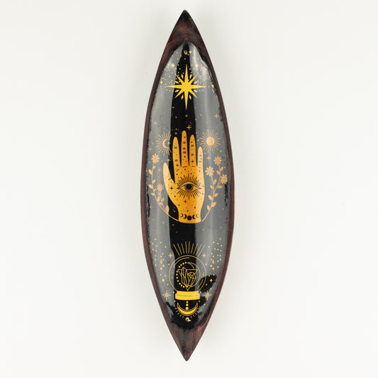 Golden Hamsa Mango Wood Incense Bowl -29cm