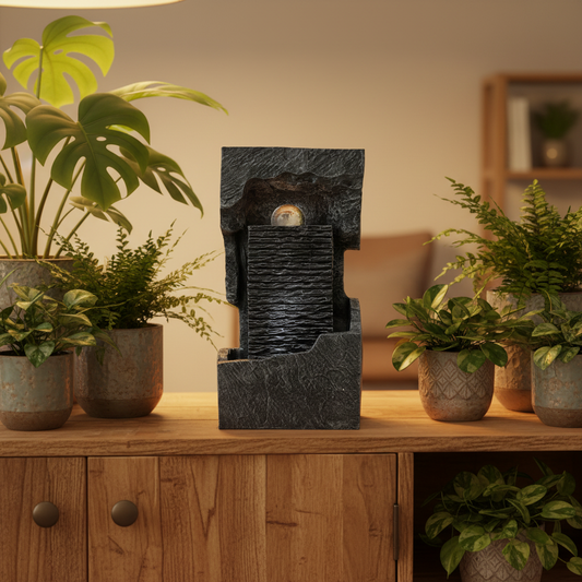 Grand Rock Column Water Feature with LED Crystal Ball | Essex | Underground Allure