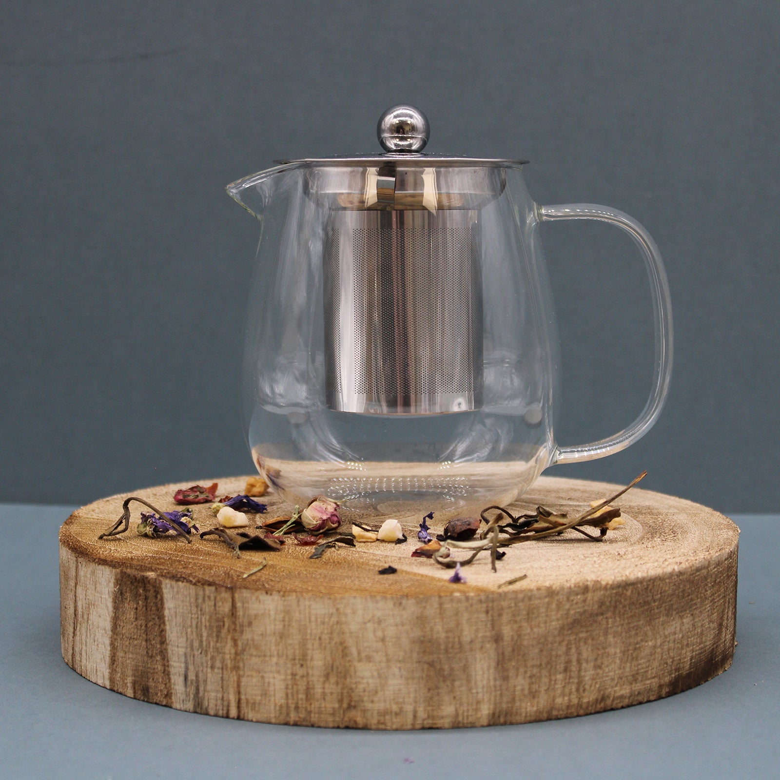 sitting on a wooden display plate - Glass Infuser Teapot - Contemporary - 550ml