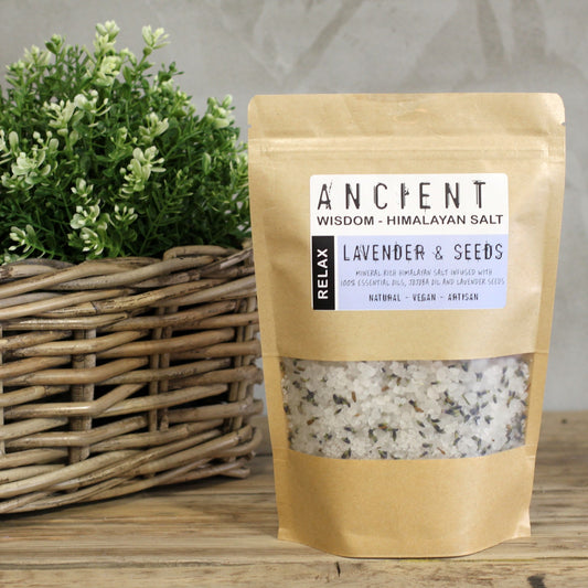 Himalayan Bath Salt Blend 500g - Relax containing Lavender & seeds