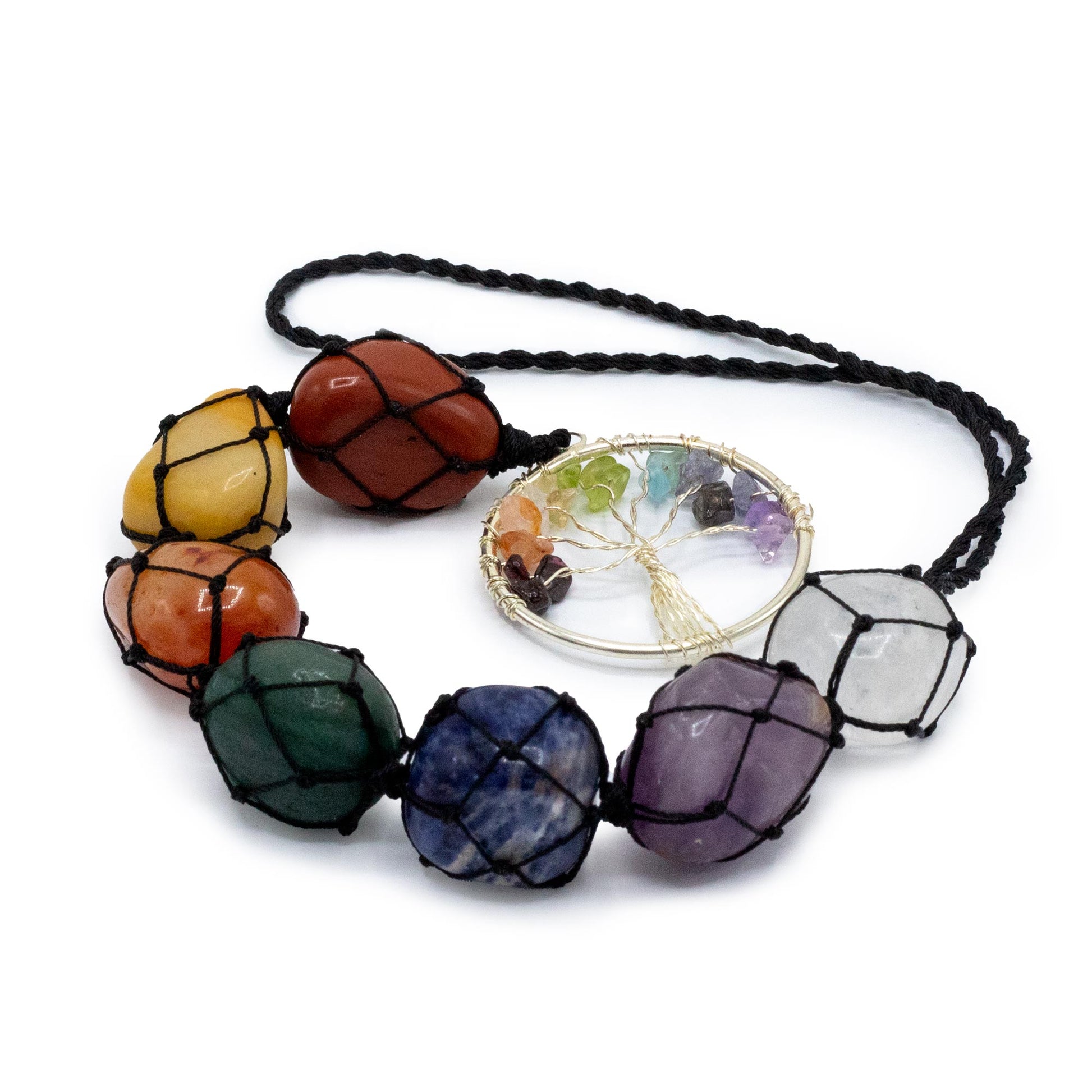 Hanging Chakra Stone Pendant - Tree of Life on a white background