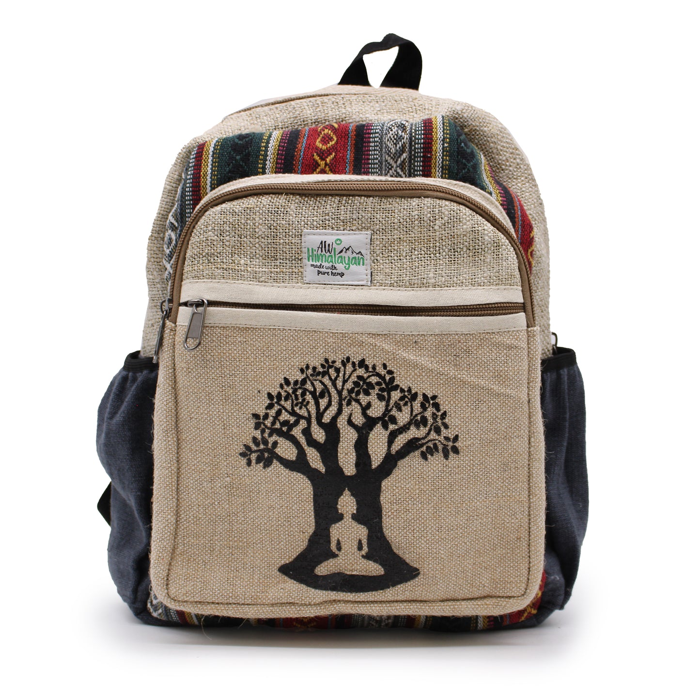 Backpack with tree of life and Buddha design on a white background