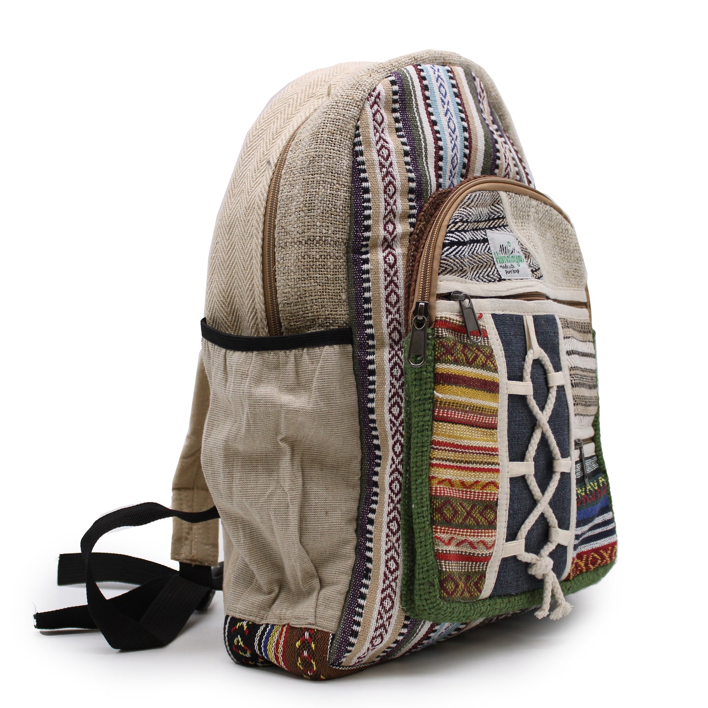 Side view Backpack with tribal pattern on a white background