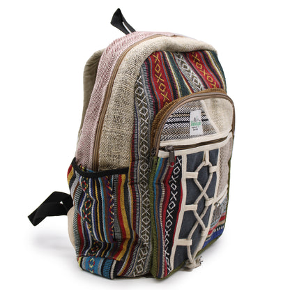 Side view Backpack with colorful pattern on a white background