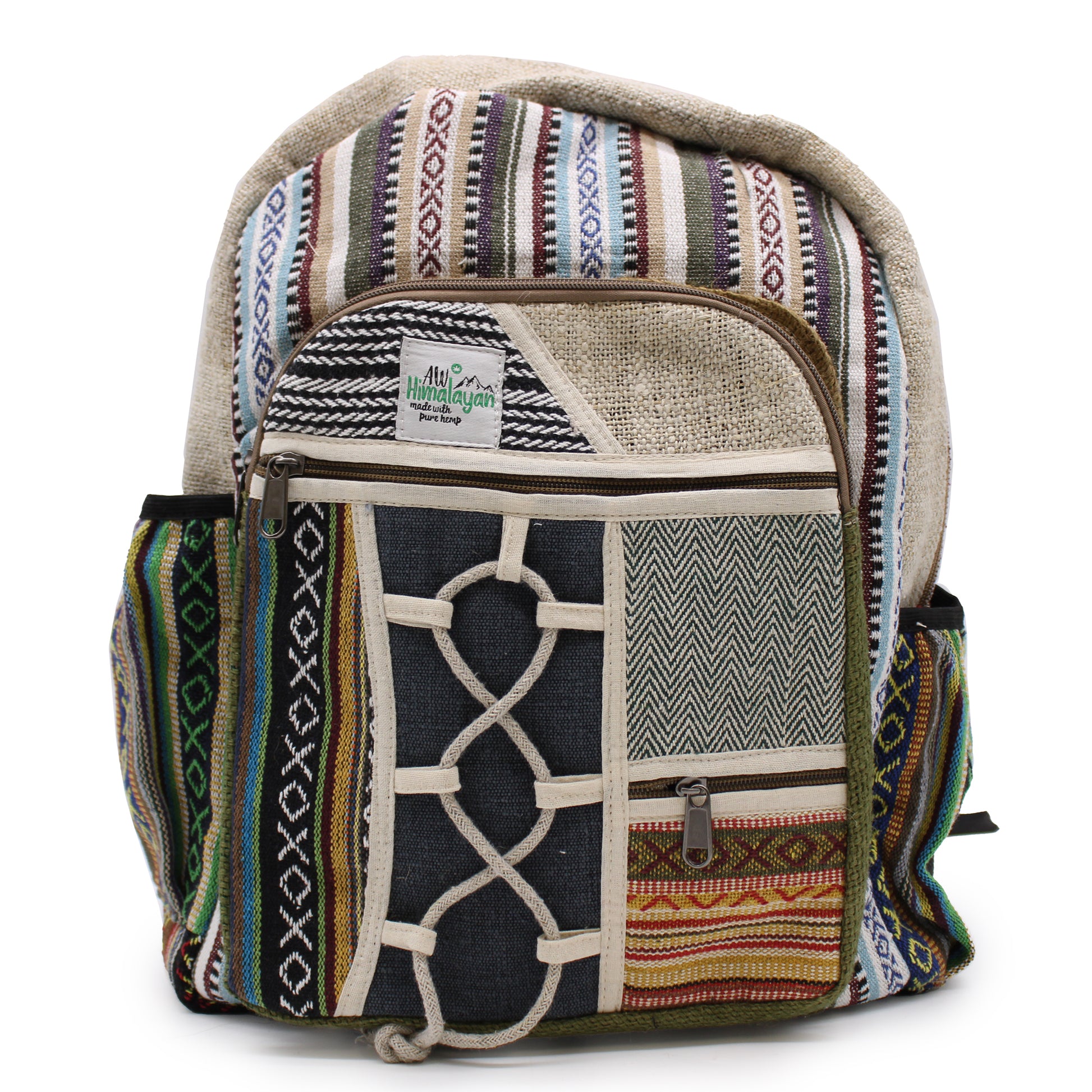 Backpack with multicolored Stipe pattern on a white background