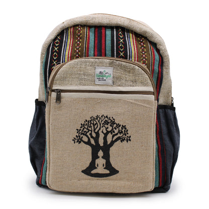 Backpack with tree of life design and colorful pattern on a white background