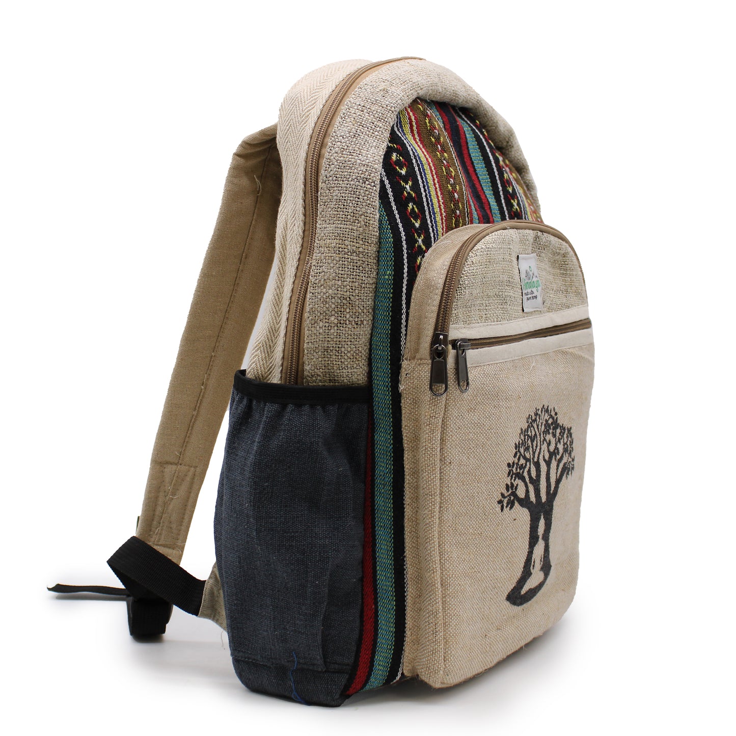 Beige sling bag with tree design on a white background