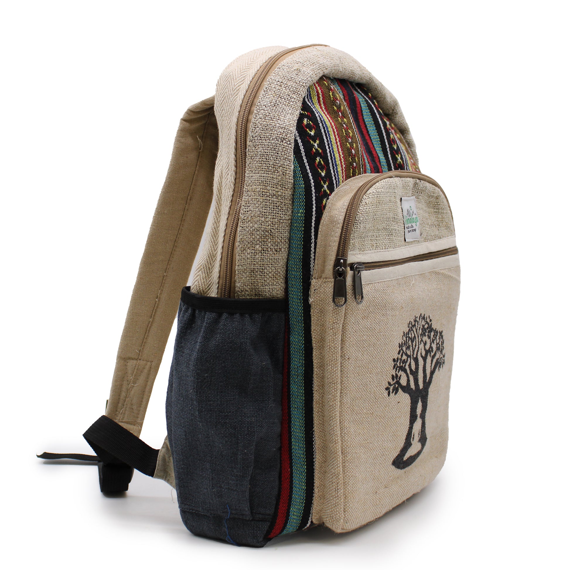 Beige sling bag with tree design on a white background