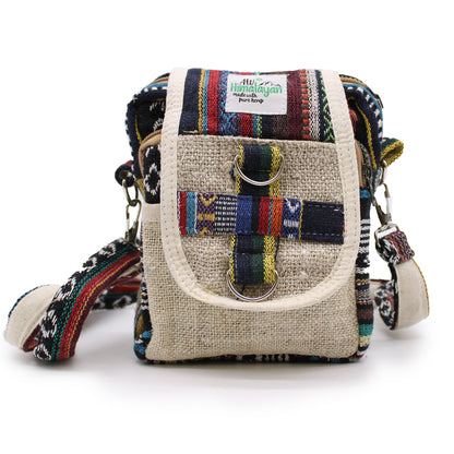 Multicolored striped bag with a textured front pocket on a white background