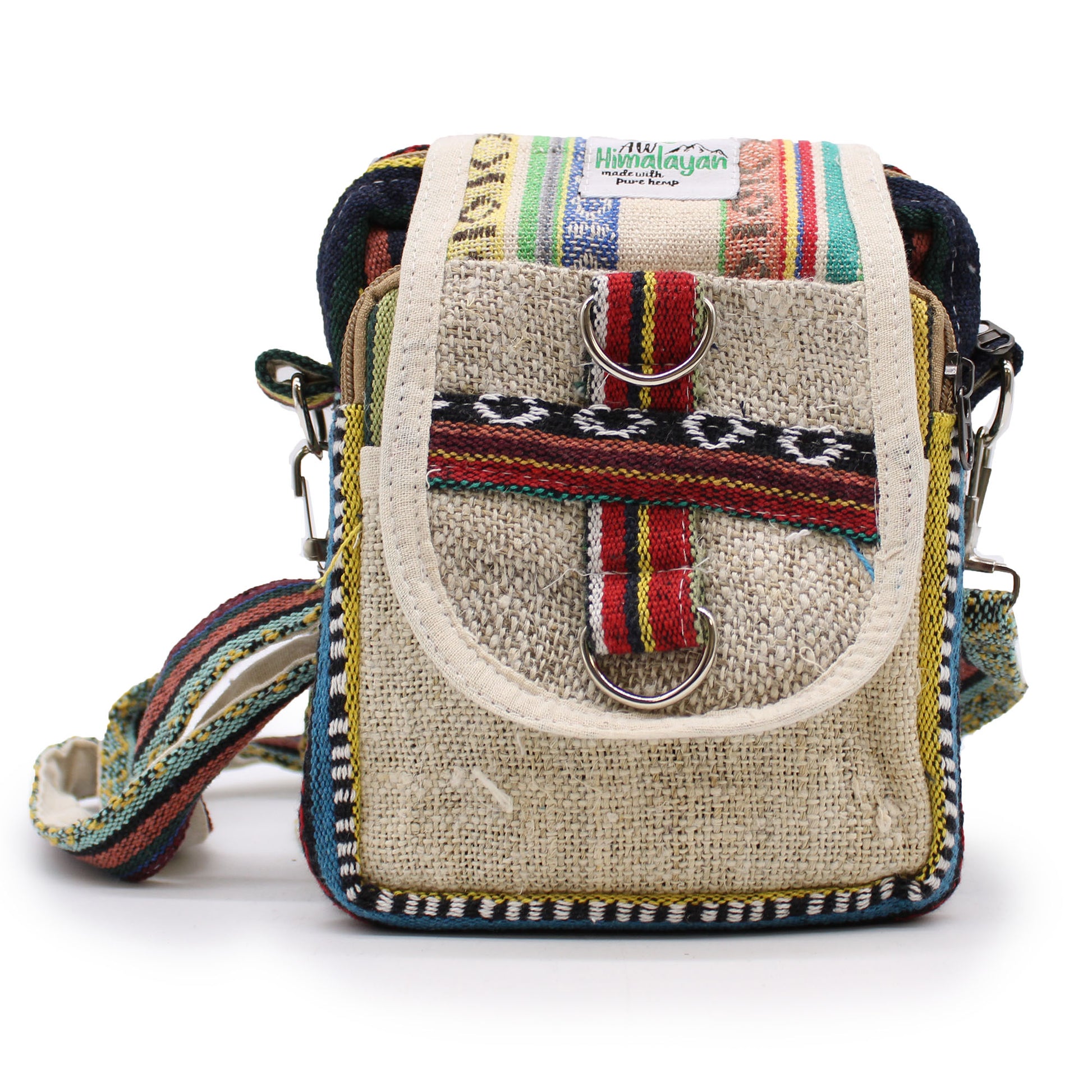 Textile bag with colorful straps on a white background