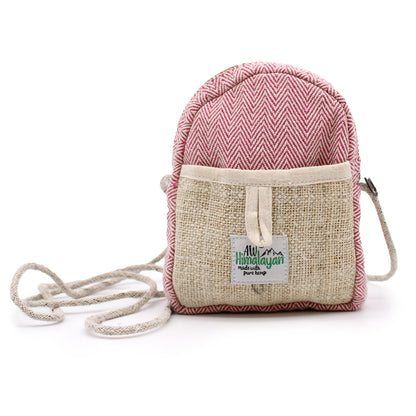 Small pink and beige bag with a visible brand label on a white background