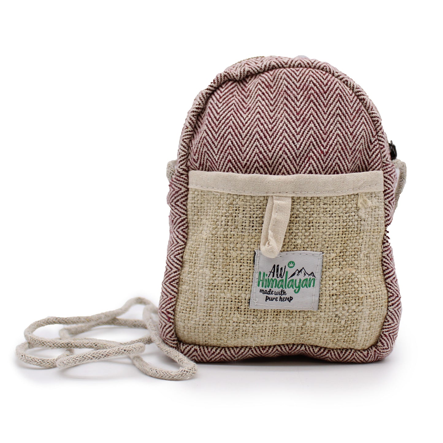 Backpack with herringbone pattern and visible brand logo on a white background