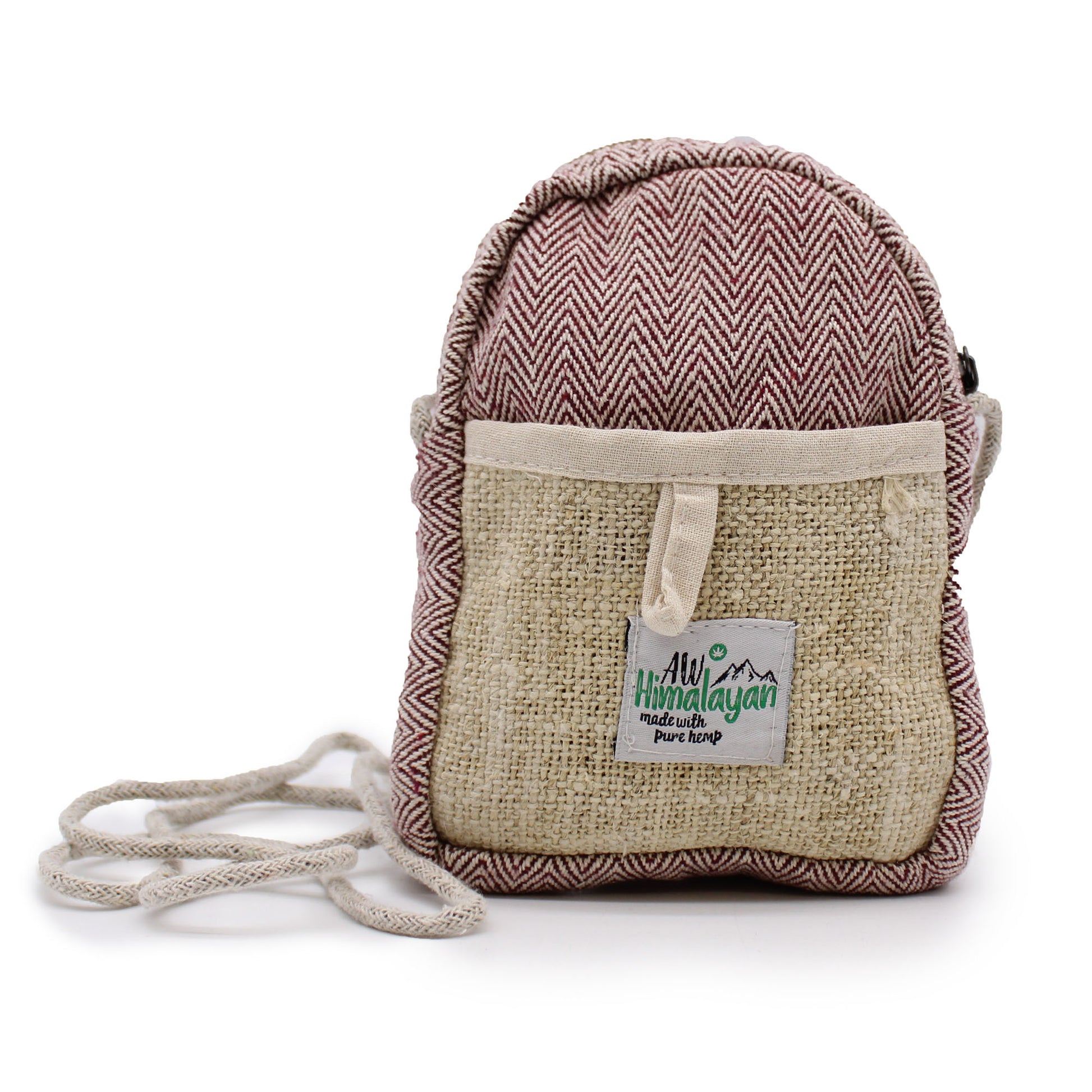 Backpack with herringbone pattern and visible brand logo on a white background