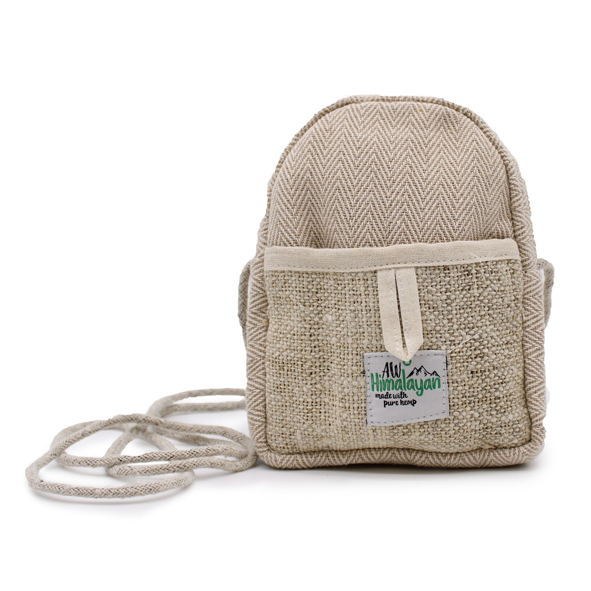 Beige woven crossbody bag with a visible brand label on a white background