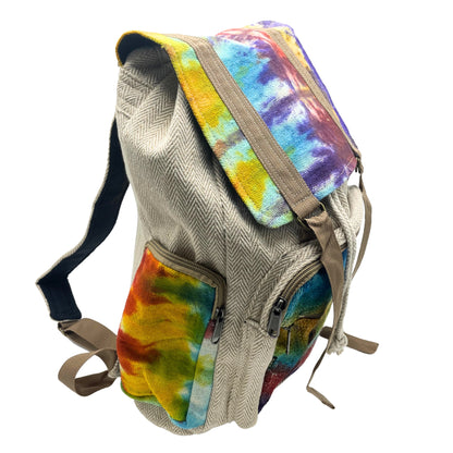 Backpack with tie-dye pattern on a white background