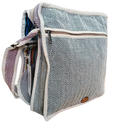 Woven bag with a zigzag pattern on a white background