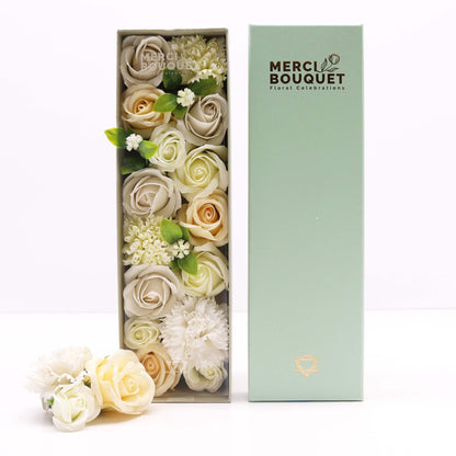 Elegant white and ivory soap flower petals in luxury long box, perfect for weddings and anniversaries UK