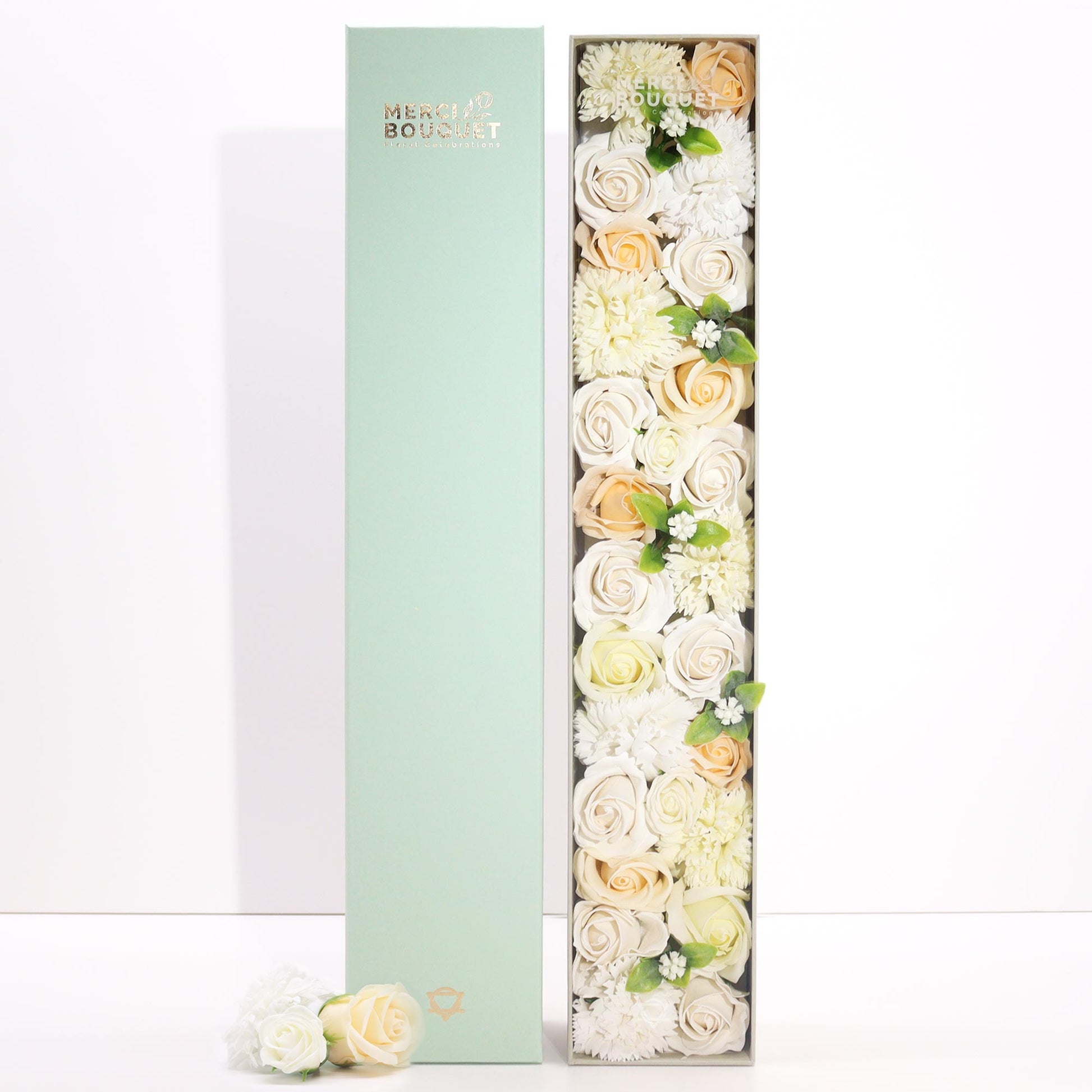 Soap flower gift box Wedding Blessings White & Ivory, unique handmade keepsake and romantic gift UK