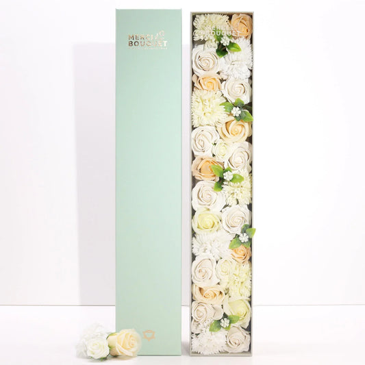 Soap Flowers Long Gift Box – Wedding Blessings (White & Ivory) | Handmade & Cruelty-Free - Underground Allure