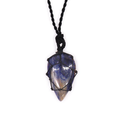 Necklace with a Laced Gemstone Teardrop Pendant - Sodalite on a white background