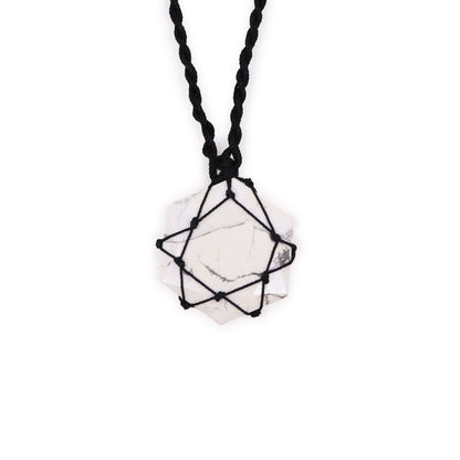 Necklace with a geometric Laced Gemstone Hexagon Pendant - White Howlite on a white background