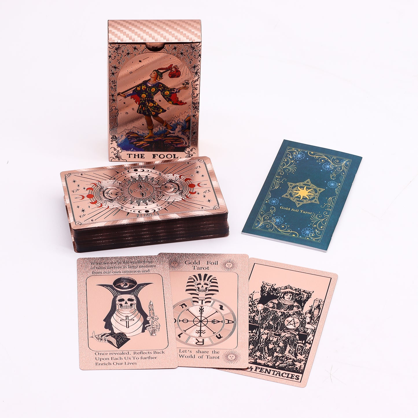 Collection of tarot cards with detailed artwork on a white background