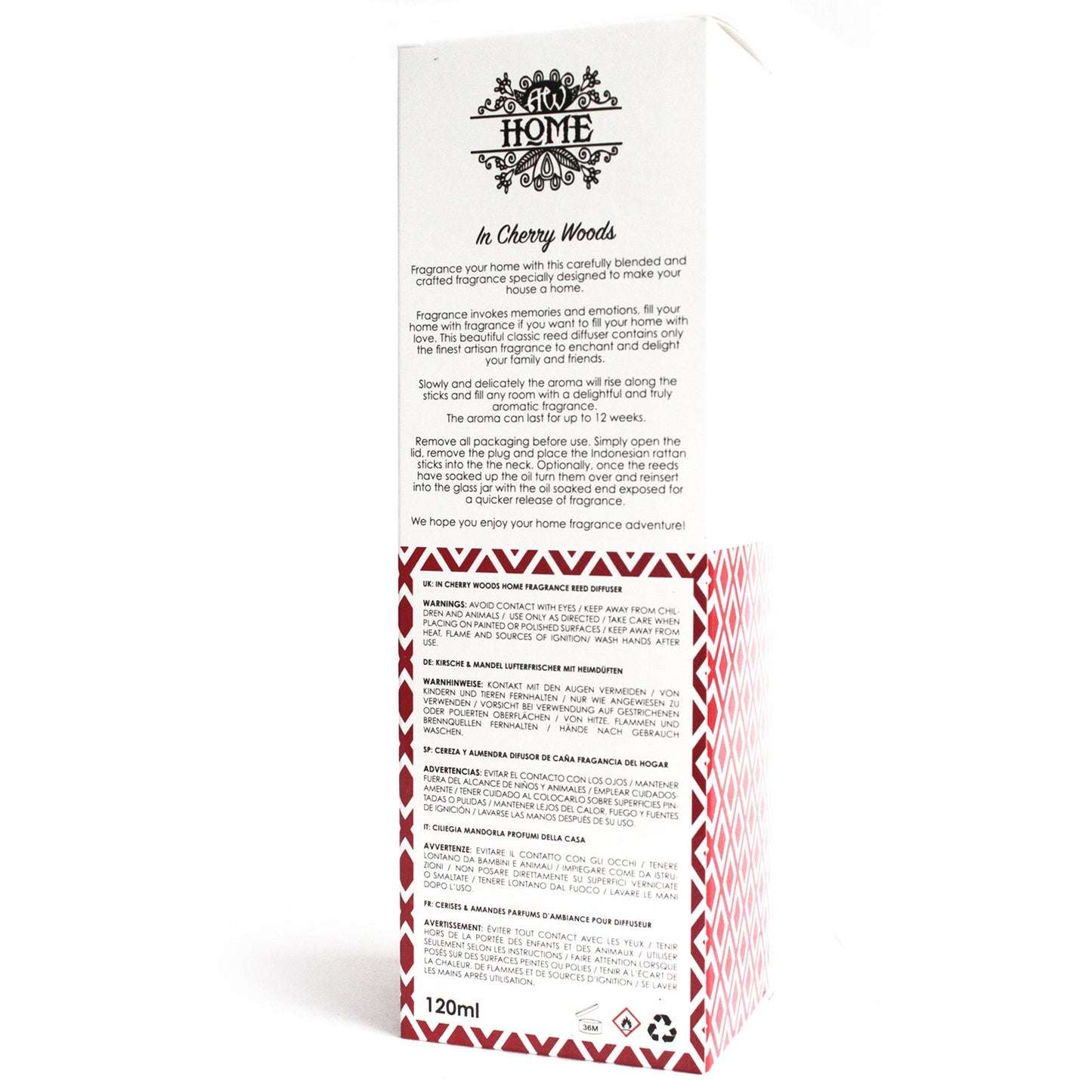 Product packaging with text and design elements on a white background