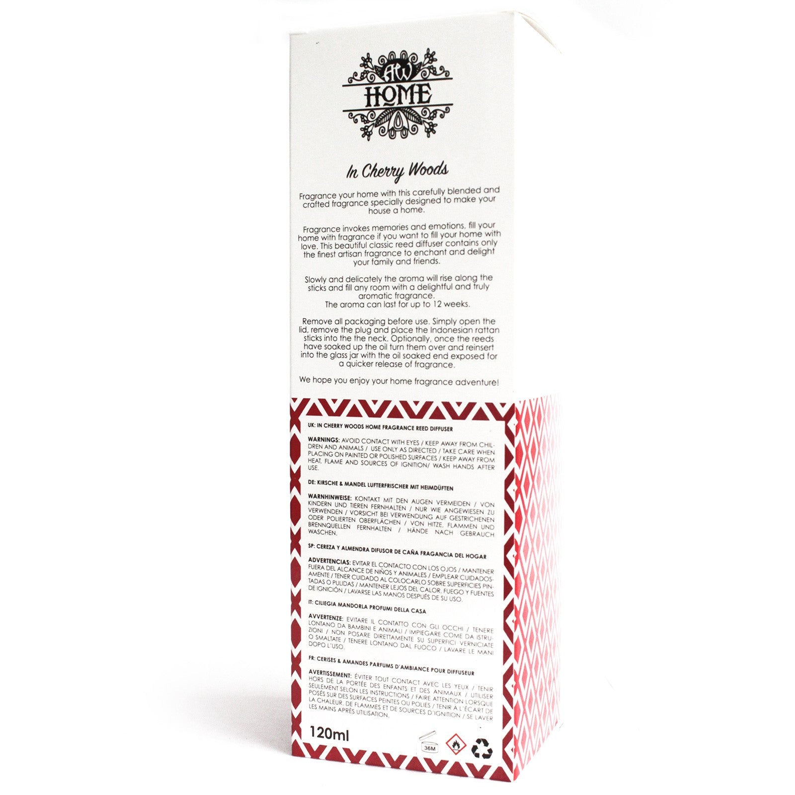 Product packaging with text and design elements on a white background