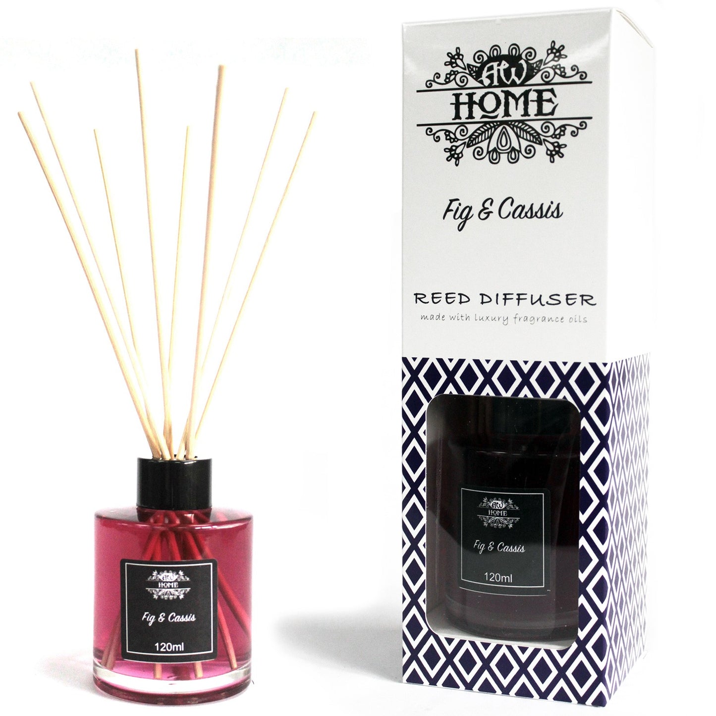 Fig & Cassis diffuser with packaging labeled 'Fig & Cassis' on a white background