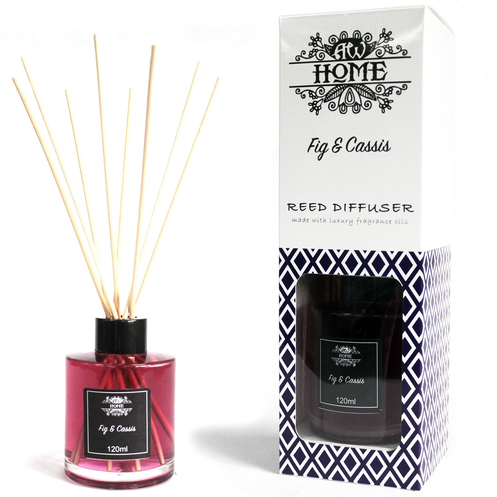 Fig & Cassis diffuser with packaging labeled 'Fig & Cassis' on a white background