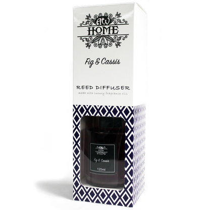 Fig & Cassis Reed diffuser packaging with 'AW Home' branding on a white background