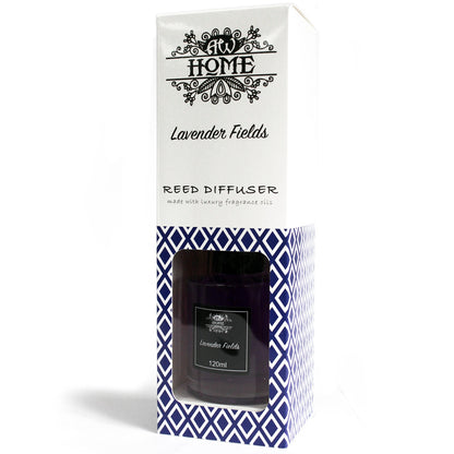 Lavender Fields  Reed diffuser packaging with 'AW Home' branding on a white background
