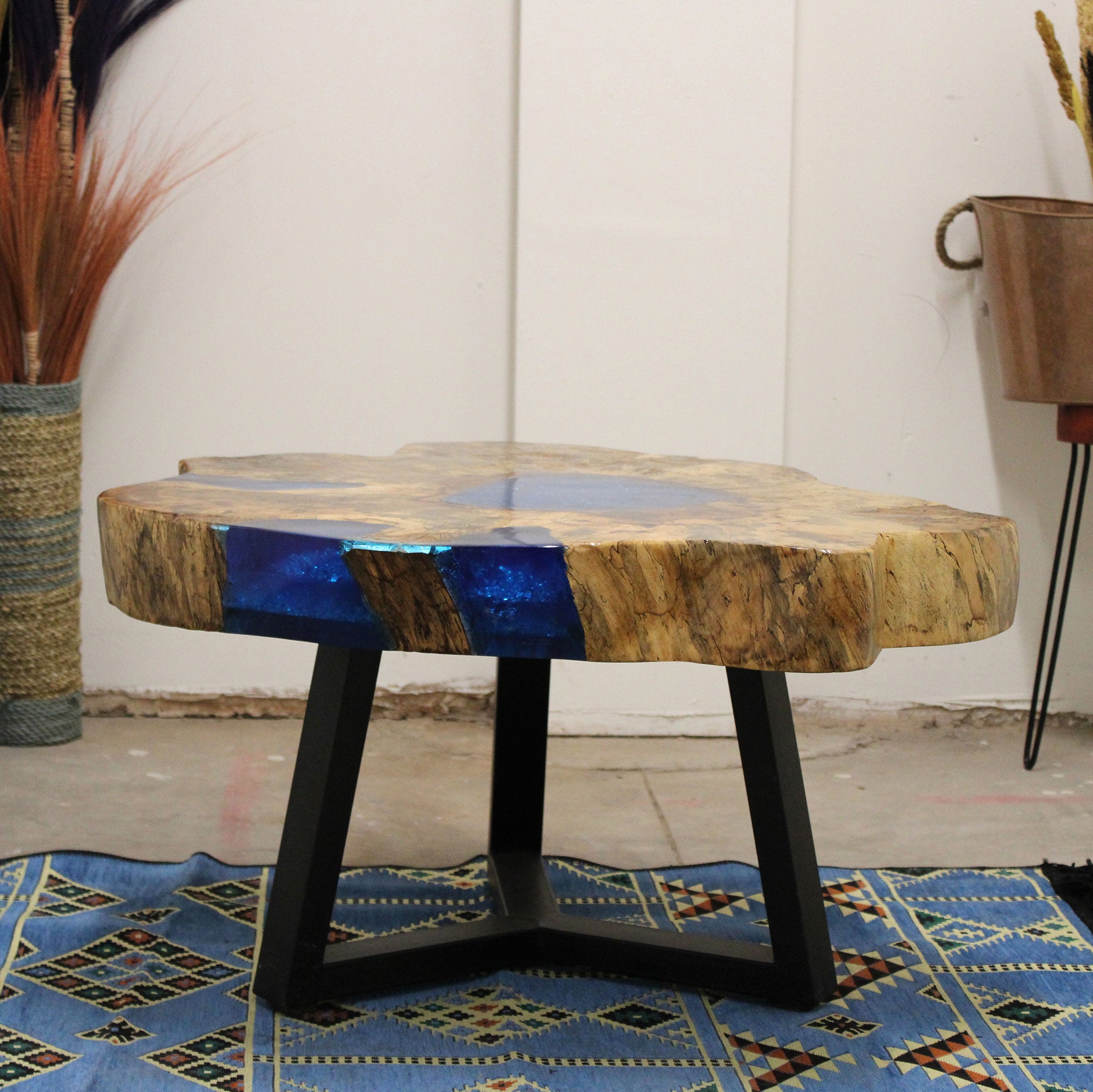 Tamarind and Resin Coffee Table - Aqua